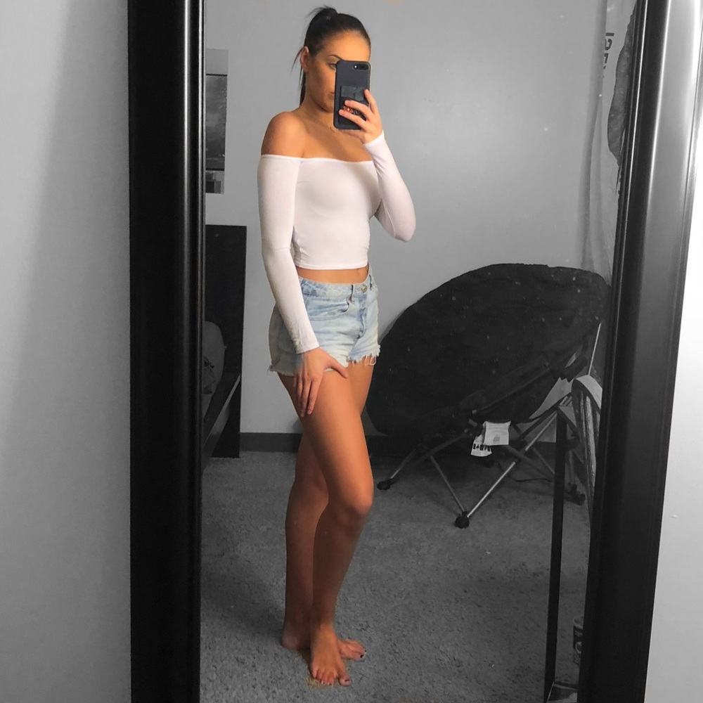 Off The Shoulder White Long Sleeve Top